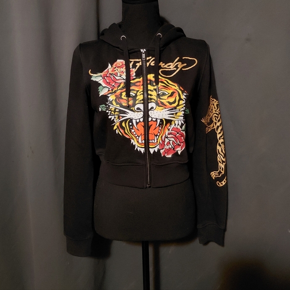 Ed Hardy Black Tiger Y2K Style Hoodie & Shorts Sweatsuit Set Size Medium NWT - Picture 3 of 10